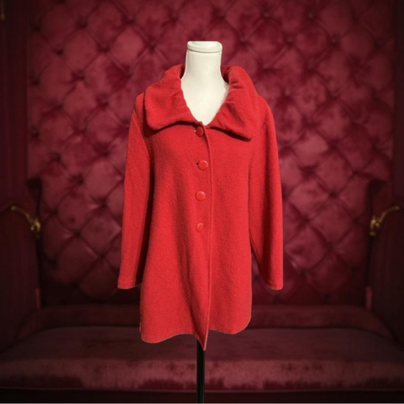 Alfani Red Wool Jacket- Red Wool Coat / round neck button down Size Large - Picture 10 of 12
